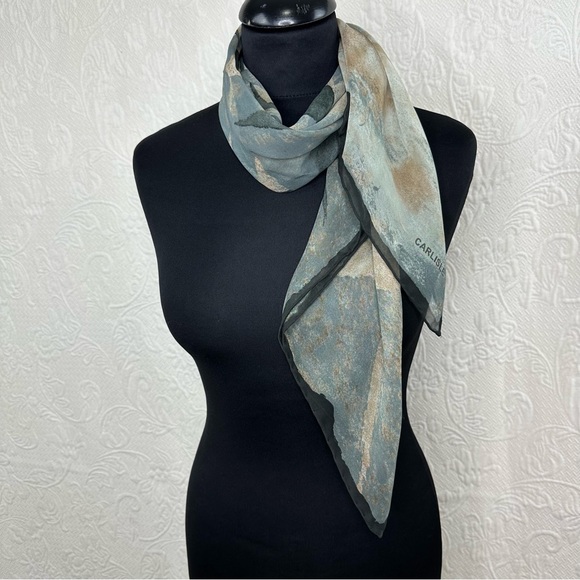 Carlisle Muted Abstract Large Silk Fern Leaf Scarf - Picture 3 of 8